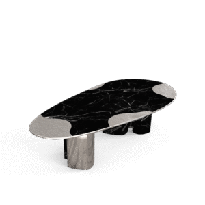 Ophelia Nero Marquina Marble And Silver Dining Table - Image 2