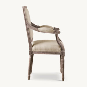 Vintage French Square Back Fabric Dining Armchair - Image 2