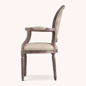 Vintage French Round Fabric Dining Armchair - Image 3