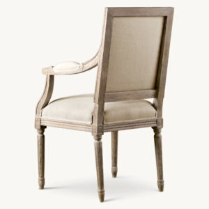 Vintage French Square Back Fabric Dining Armchair - Image 3