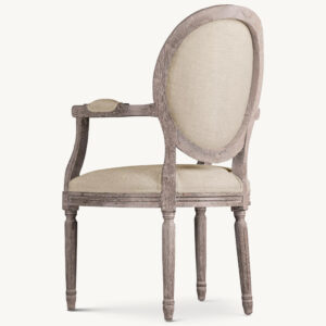 Vintage French Round Fabric Dining Armchair - Image 2