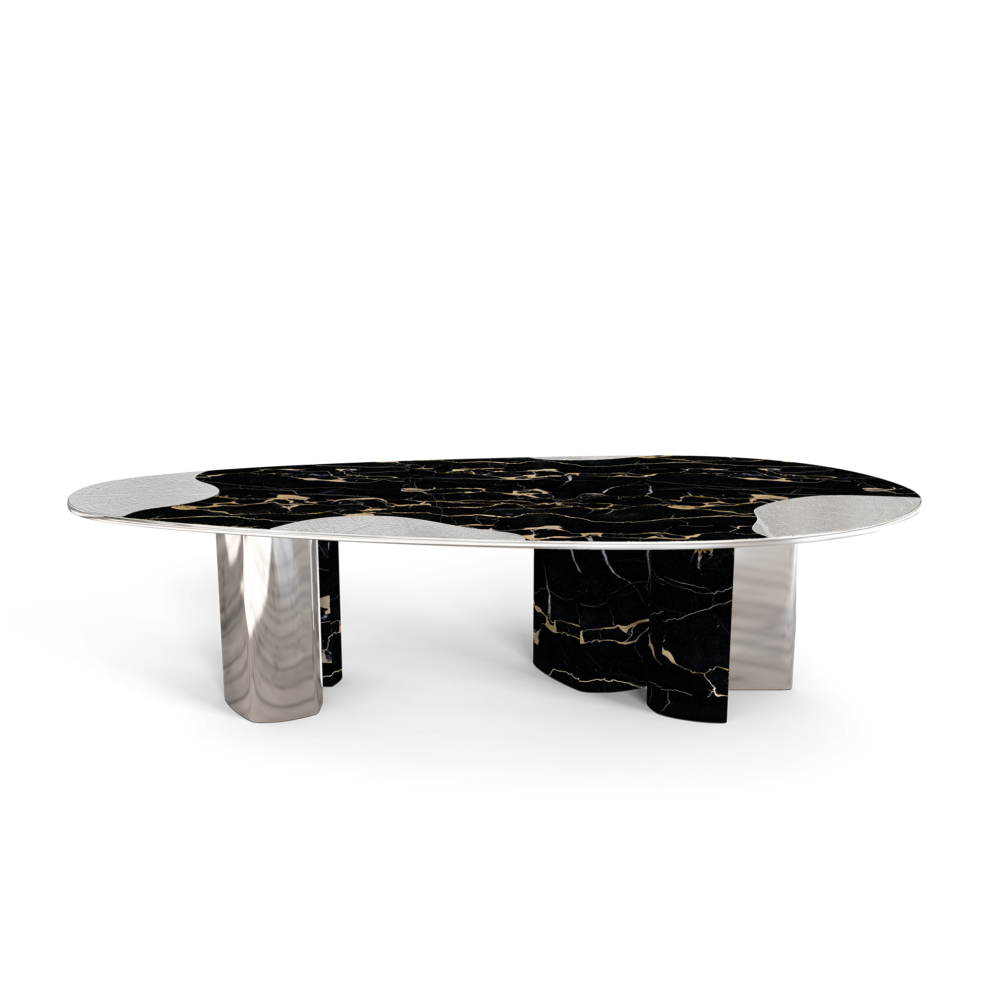 140edc23-2455-432b-b4f9-3f09539e0059 Ophelia Portoro Marble And Silver Dining Table - Image 1