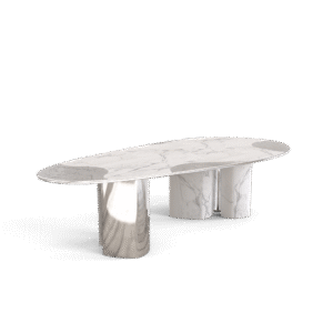 Ophelia Carrara Marble And Silver Dining Table - Image 3