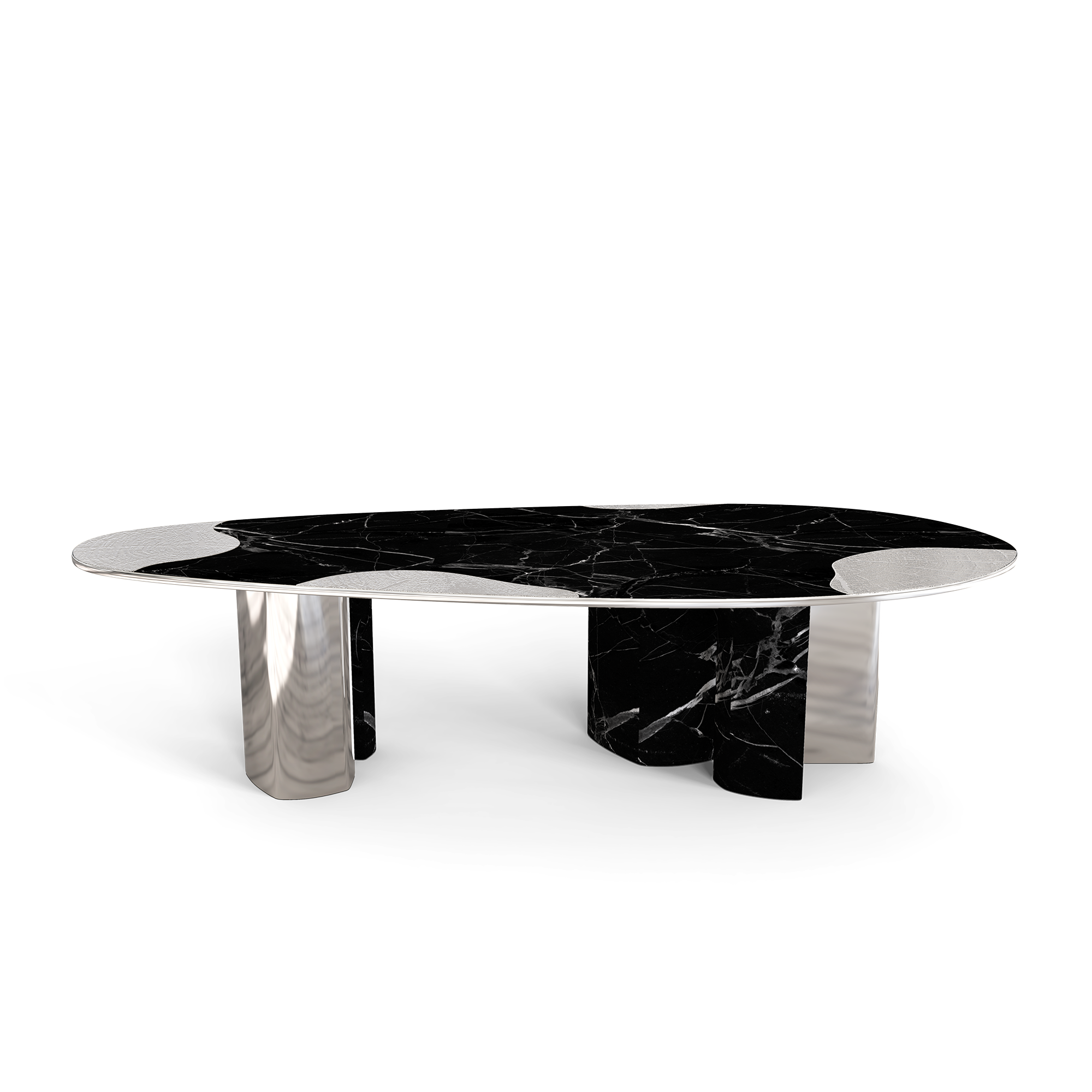 4cf3535e-c83a-4f93-8e58-abf49725a5c0 Ophelia Nero Marquina Marble And Silver Dining Table - Image 1