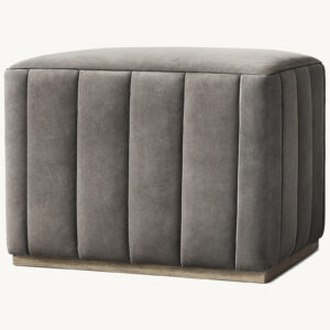 Rex Channel Tufted Rectangular Leather Ottoman Oak Base - Image 2