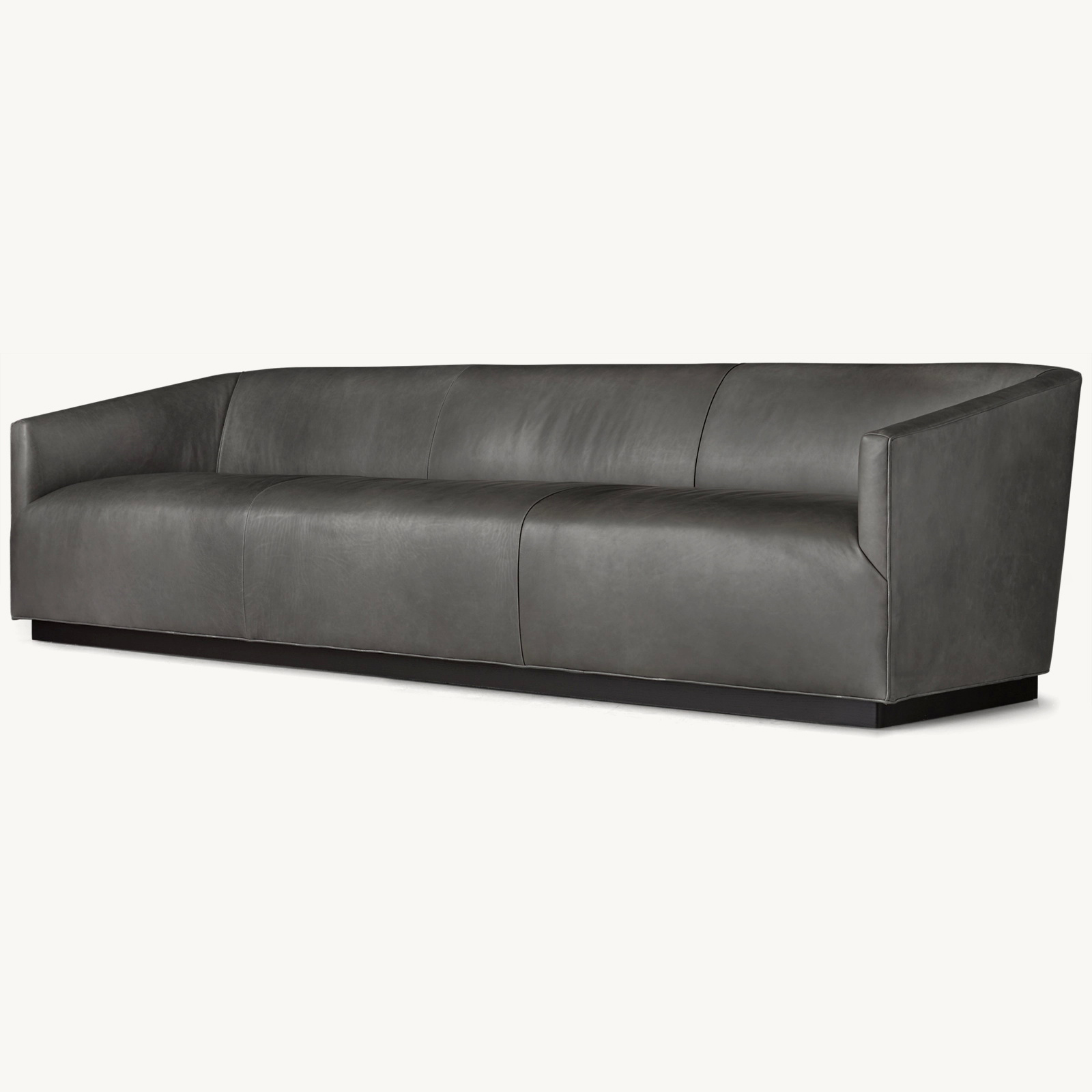 01 (1) 1950s Italian Leather Shelter Arm Sofa Oak Base - Image 1