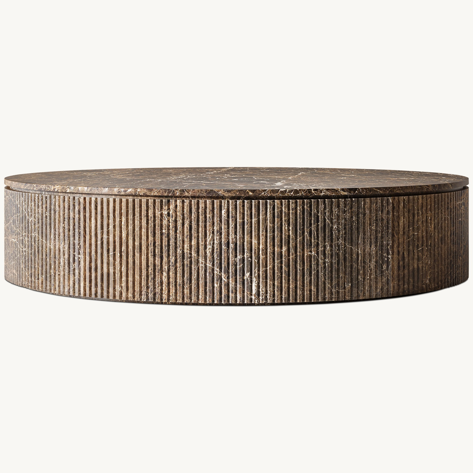 01 (7) Byron Reeded Stone Round Coffee Table - Image 1