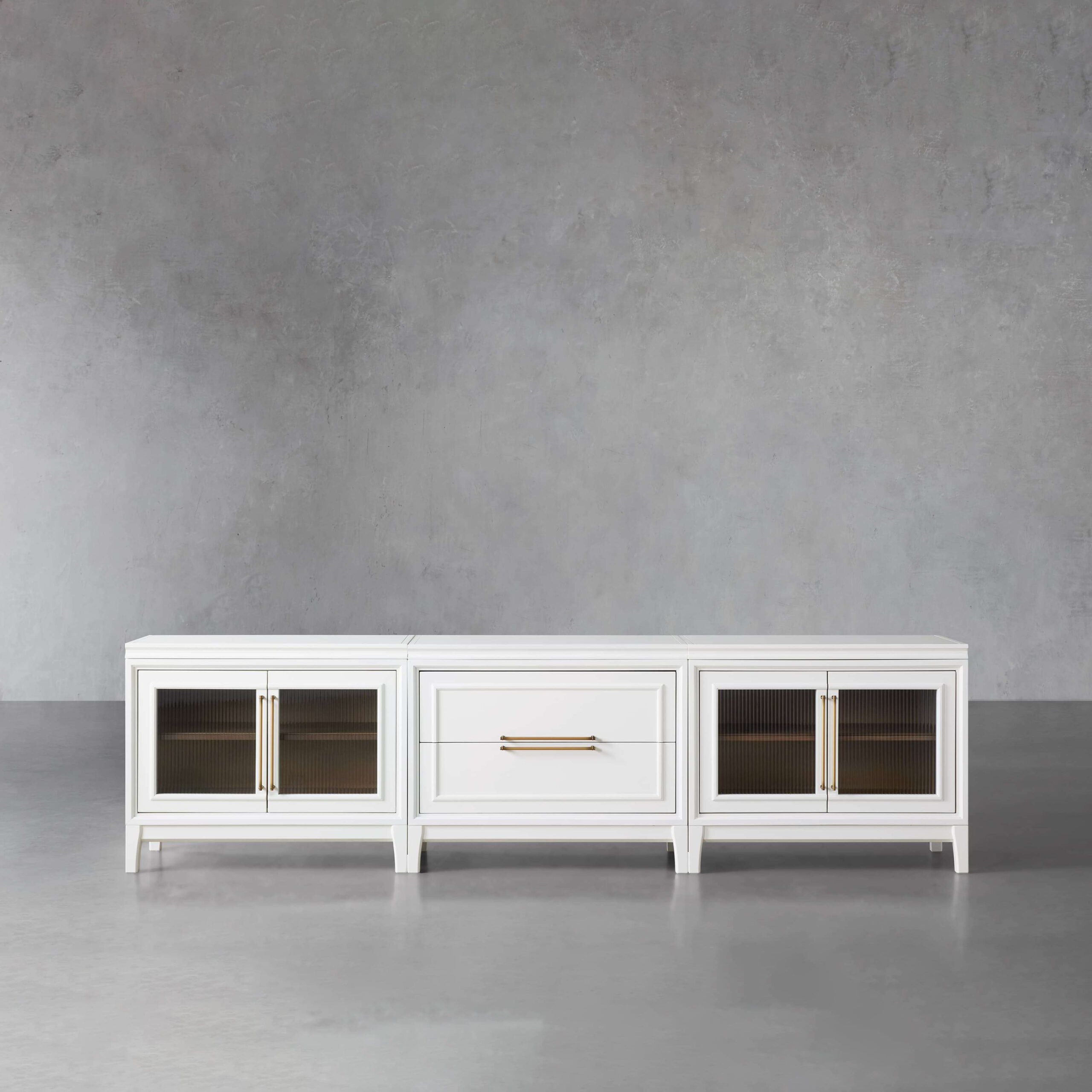 40RWWH105RGCM_DN220405 Rowan Modular Reeded Glass Media Console with Drawers - Image 1